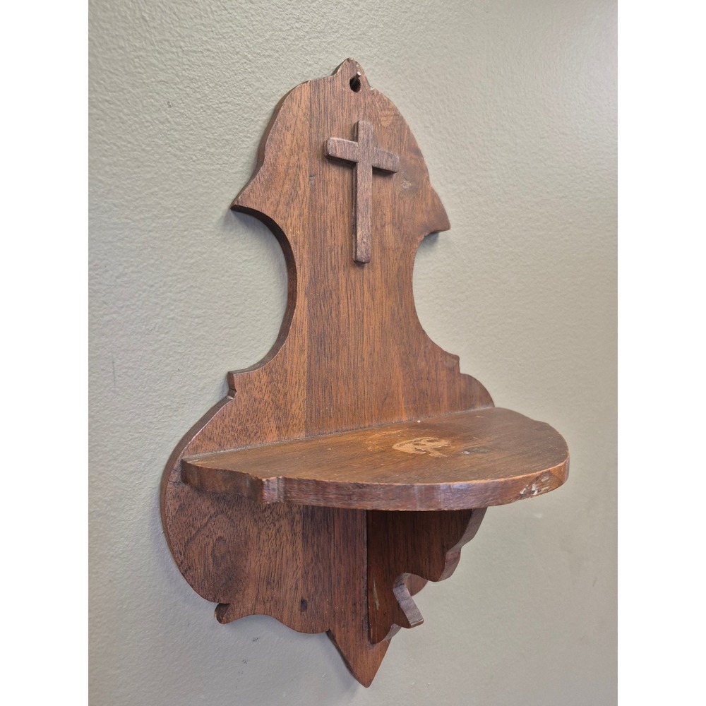 Vintage Wood Cross Wall Shelf Christian Catholic Devotional Altar Primitive Gift